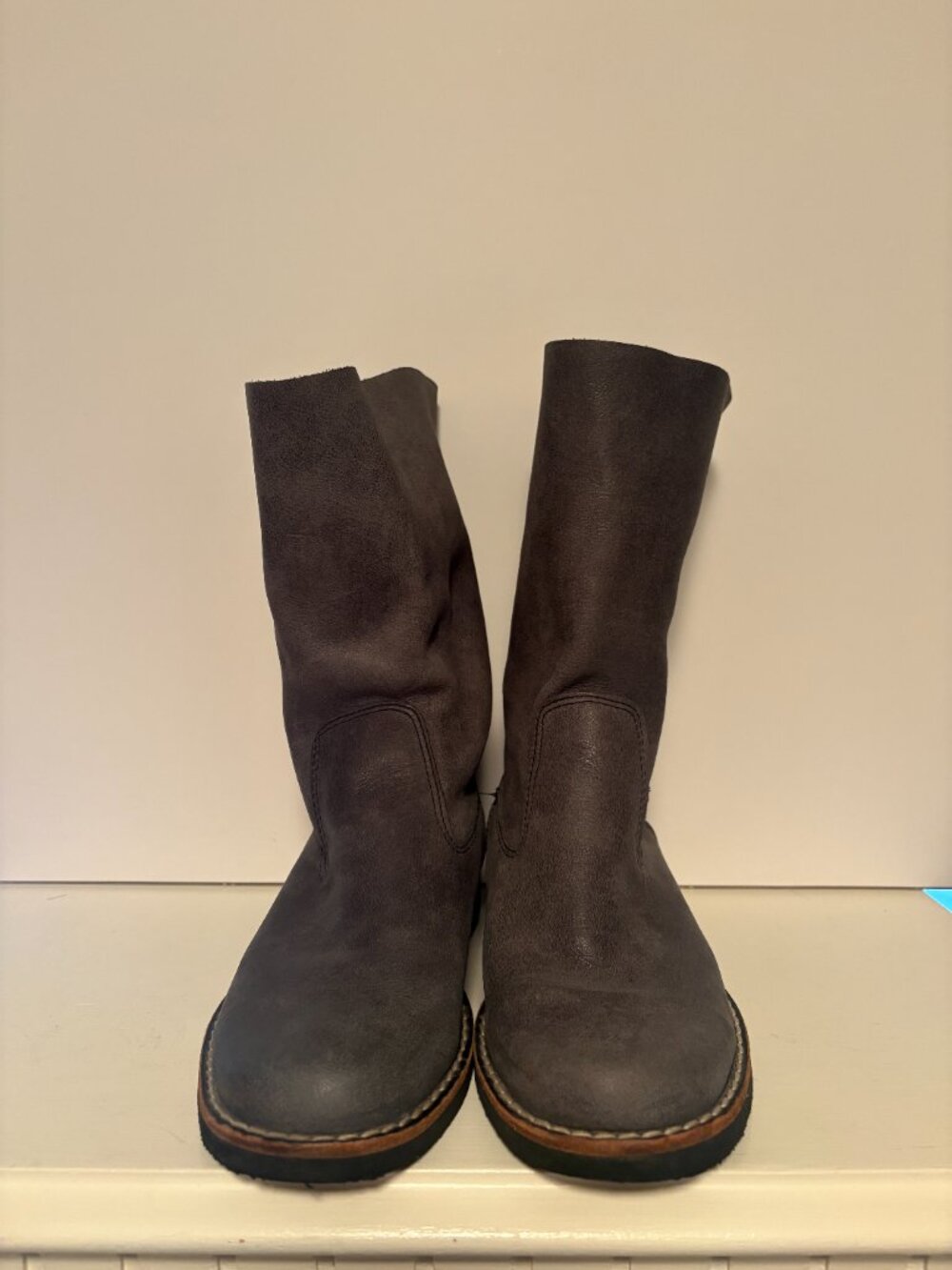 Vintage Roots Canada Slate Grey Made in Canada Leather Slouch Roll Over Boots